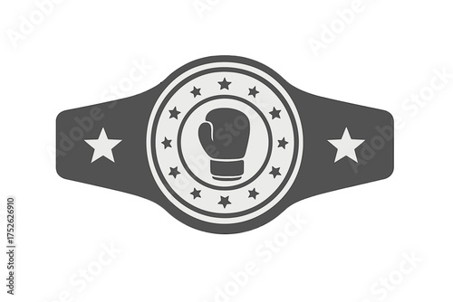 Boxing champion belt vector icon. Monochrome illustration of a winner's trophy award with a boxing glove symbol and stars. Fight sport championship concept isolated on white.