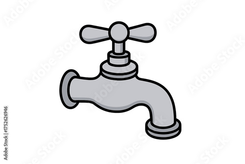 Water tap icon in cartoon style isolated on white. Faucet vector illustration. Plumbing symbol for bathroom or kitchen. Spigot for pipeline and water flow control concept.
