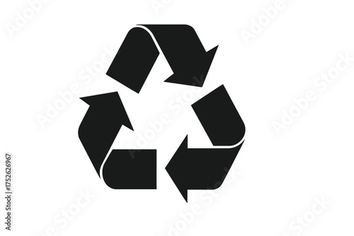 Recycle symbol vector icon. Black recycling arrows sign isolated on white background. Environmental conservation, sustainability concept. Waste reduction and reuse illustration.