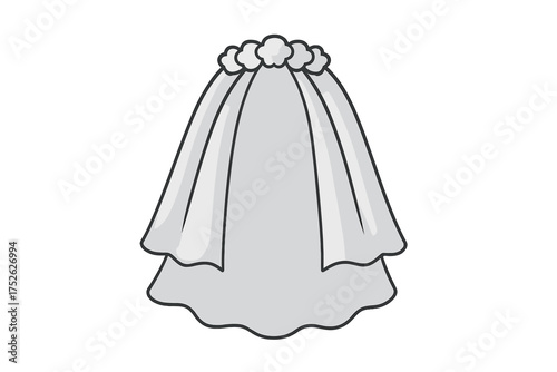 Bridal veil vector icon. Wedding headpiece in cartoon style. White bride accessory illustration for marriage ceremony. Bridal shower, bachelorette party symbol isolated.
