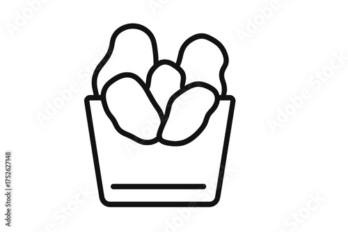 Chicken nuggets in box icon. Fast food outline symbol. Fried chicken snack vector. Unhealthy eating, takeaway meal, junk food graphic for menu design, delivery app, web.