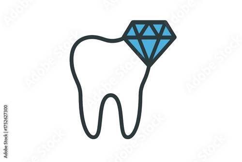 Tooth with diamond icon. Premium dental care concept logo. Luxury dentistry metaphor. Stomatology symbol. Strong healthy teeth. Expensive treatment. Cosmetic implant jewel gem.