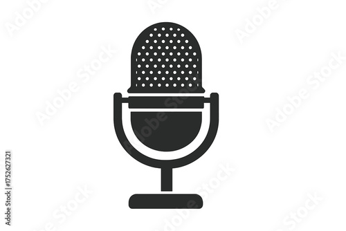 Retro microphone vector icon. Vintage mic silhouette for broadcast or podcast. Karaoke music sound symbol. Audio equipment for studio recording, interview, or stand up comedy.