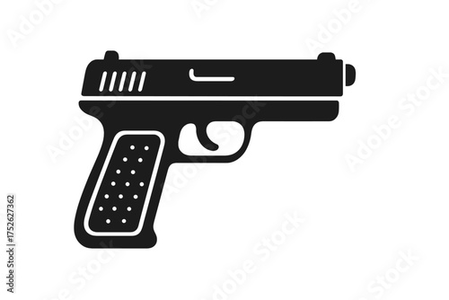 Pistol gun icon. Handgun silhouette symbol. Firearm weapon vector illustration. Black sign isolated on white background. Crime, danger, violence concept. Military, police, army.