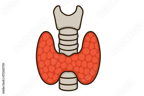 Thyroid gland and trachea icon. Human organ anatomy vector illustration. Endocrine system symbol for medical design. Health care concept. Endocrinology, hormone, biology science.
