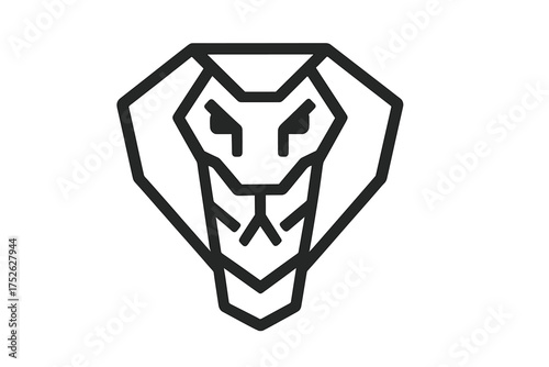 Cobra head logo in a geometric line art style. Stylized snake or viper mascot icon. Vector illustration of a dangerous serpent symbol. Modern minimalist reptile emblem design.