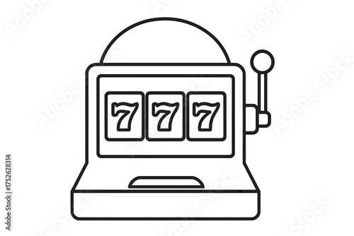 Slot machine outline icon with winning 777 symbols, casino jackpot lucky gambling machine vector illustration, isolated on white background, USA casino gaming symbol