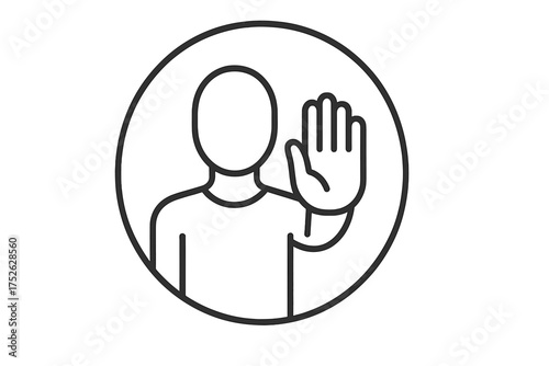 Personal boundaries icon. Self protection, emotional limits concept. Mental wellness, psychology. Person with open palm stop gesture. Vector thin line editable stroke illustration.