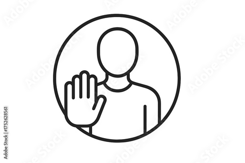 Personal boundaries line icon. Concept for self-protection, emotional limits, mental wellness. Person with open palm stop gesture. Refusal, consent, psychological safety, and self-care. Vector.
