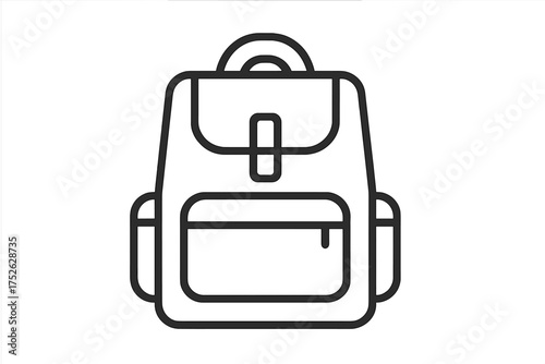 Schoolbag icon thin line art vector. Backpack symbol for education and student life. Modern rucksack illustration for travel, tourism and hiking. Isolated baggage pictogram.