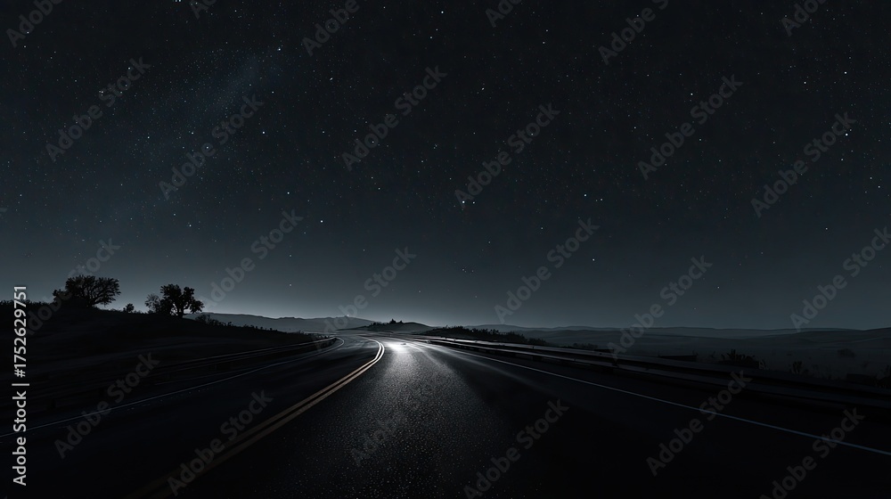Fototapeta premium Dark night road under a starlit sky