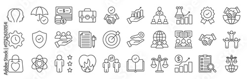 Business Ethics icon set collection. Passion, white salary, social package and more. Eps 10