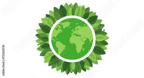 A green Earth enclosed by a ring of leaves