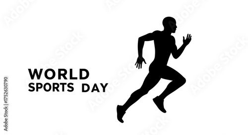 A runner silhouette next to text proclaiming World Sports Day on a white backdrop