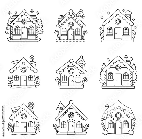 Christmas Gingerbread House Coloring Page for Kids  Holiday Vector Illustration