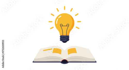 Cartoon image of an open book beneath a glowing light bulb
