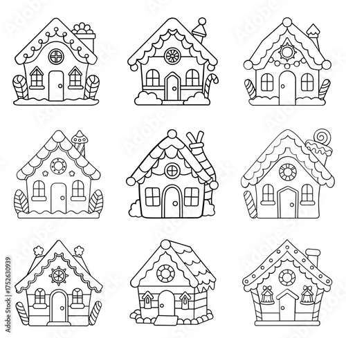 Christmas Gingerbread House Coloring Page for Kids  Holiday Vector Illustration