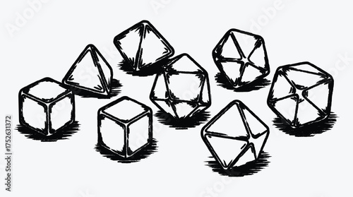 Hand drawn set of role playing dice for tabletop games