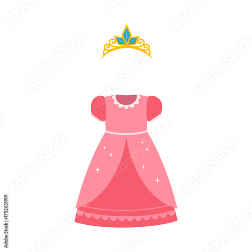 Illustration of a Pink Princess Dress and Gold Crown on White Background