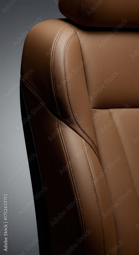 Naklejka premium Luxurious brown leather seat with detailed stitching and smooth texture.