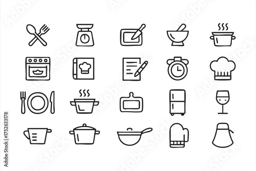 Restaurant and chef vector icon set for food, dining, and hospitality themes