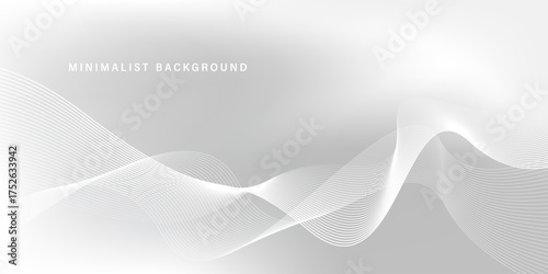 Minimalist white and grey background with flowing wavy line pattern