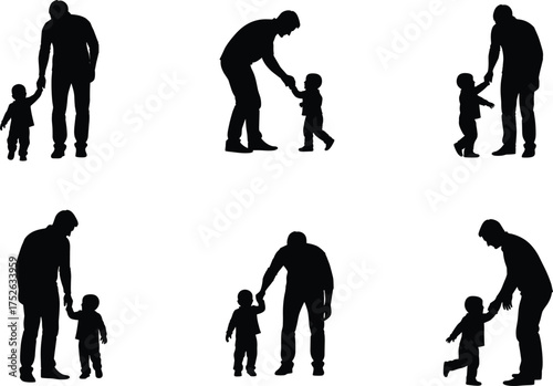 Parent and child silhouette vector illustration, family bonding moments, black and white graphic art, caring relationship concept, emotional connection design