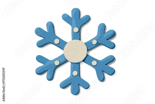 Blue snowflake clay element in naive childish style. Isolated 3D plasticine toy for Christmas. Winter holiday decoration. Handmade vector cartoon illustration for festive design.
