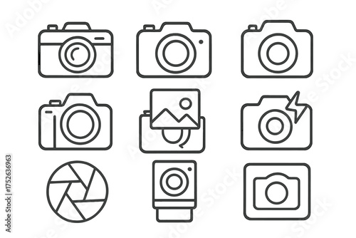 Modern Photo Line Icon Pack for Design, Web, Apps, and Cards with Linear Camera and Photography Symbols, Vector Cartoon Illustration, Transparent Background