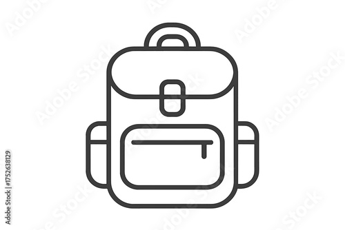 Minimalist modern schoolbag icon with pockets, trendy thin line backpack illustration, vector graphic with transparent background for education and travel concepts