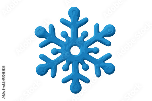 Blue snowflake clay element in naive childish style, Christmas decoration, plasticine toy illustration with transparent background, vector cartoon winter holiday icon design