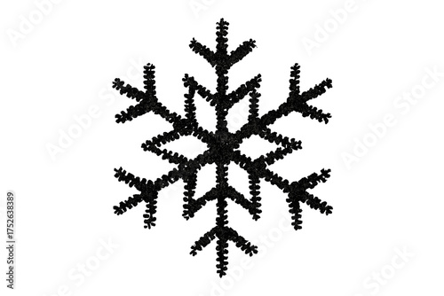 Black dotted halftone snowflake icon. Christmas snow symbol. Winter chill vector illustration with transparent background. Holiday winter season design element. Cold weather icon.