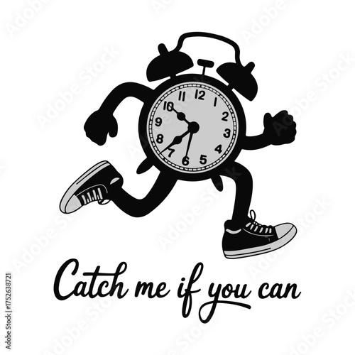 Black retro alarm clock vector illustration with a ringing bell to wake you up in the morning