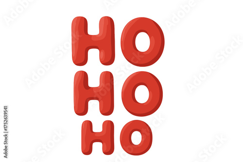 Christmas Ho Ho Ho text in red clay lettering. Festive winter holiday greeting in naive childish style. Isolated cartoon vector element for festive decoration and seasonal design.
