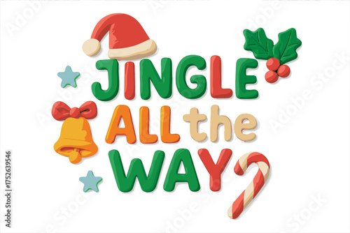 Christmas Ho Ho Ho clay lettering in naive childish style, winter holiday quote, festive decoration, colorful playful typography, winter celebration, isolated cartoon vector