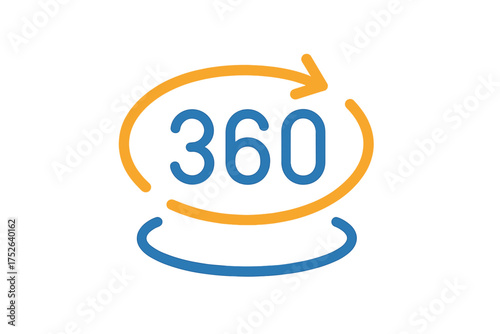 360 degrees vector icon for virtual reality and panoramic view. Simple linear illustration of a full circle area view. Concept for VR, AR, 3D tours, and spherical video.