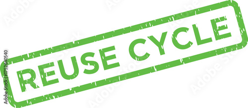 Grungy green rectangular stamp clearly displaying the words REUSE CYCLE on a plain white background