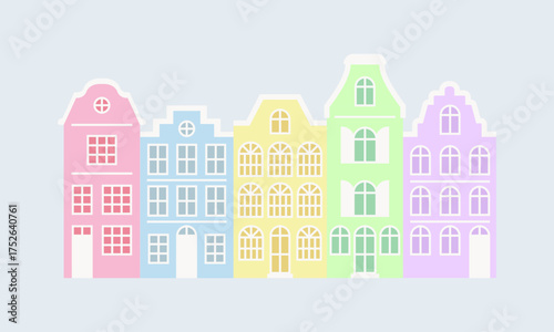 Cute colorful pastel downtown house European style