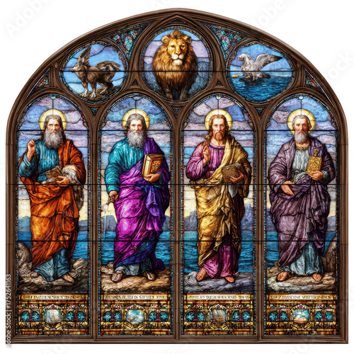 Vibrant Stained Glass Depicting Four Evangelists