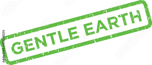 Green rectangular stamp with a distressed texture displaying the words Gentle Earth on a white background