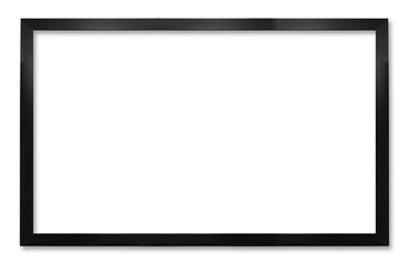 Sleek, horizontal black metal picture frame with thick, modern border. The center is completely tranparent and blank, providing ample copy space for text or images.