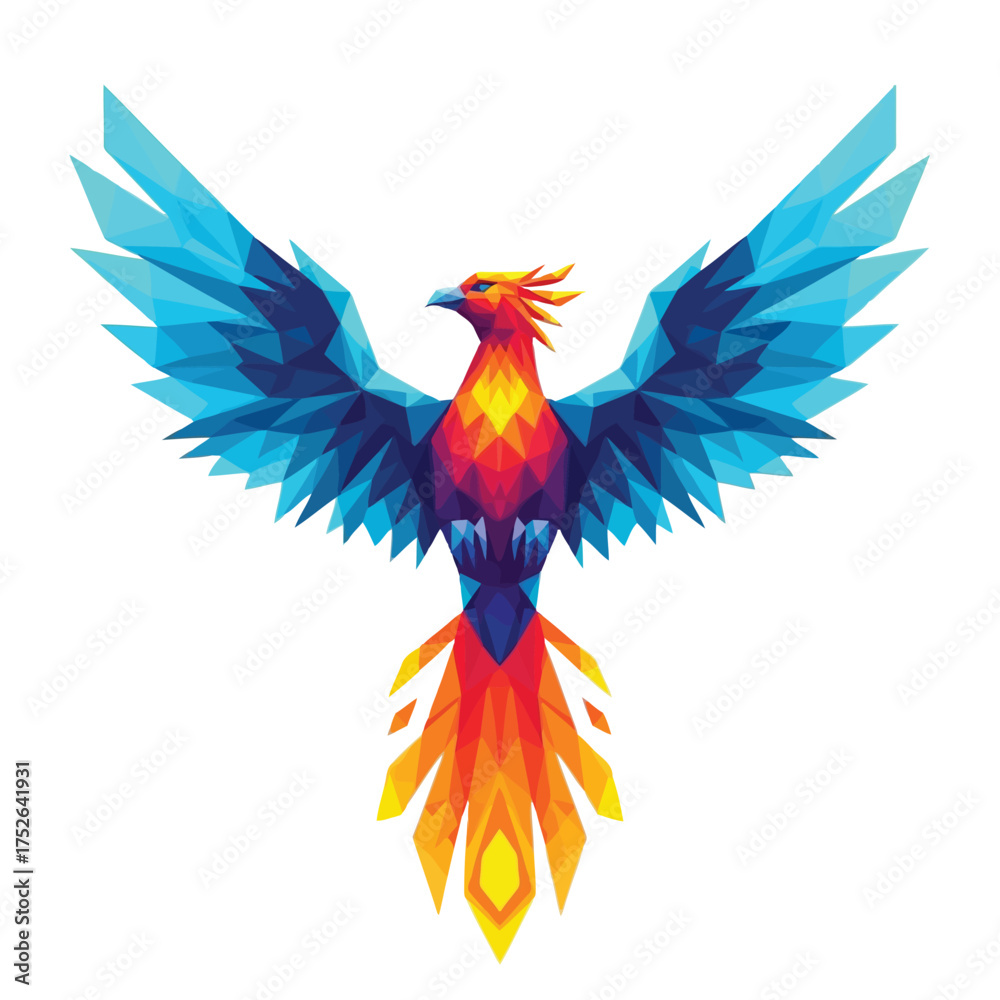 Obraz premium Vector illustration of geometric phoenix bird with colorful wings