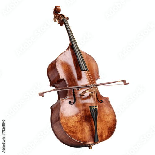 Vibrant Wooden Double Bass with Bow