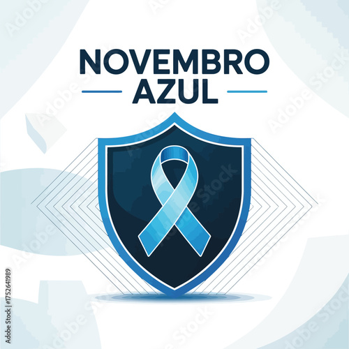 Novembro Azul Blue Ribbon Shield Prostate Cancer Awareness Design