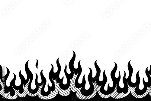 Black and white vintage style flame border element for hot design decoration and racing background