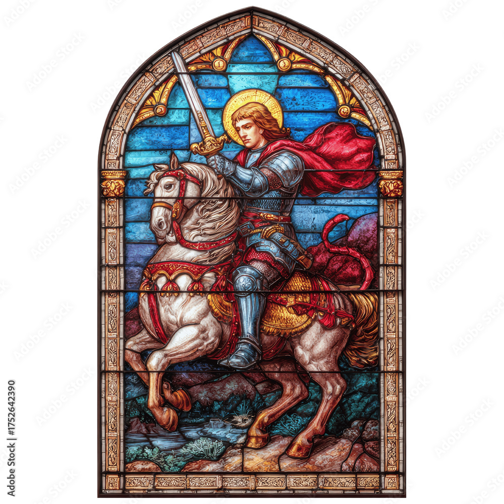 Obraz premium Magnificent Stained Glass Knight on Armored Horse
