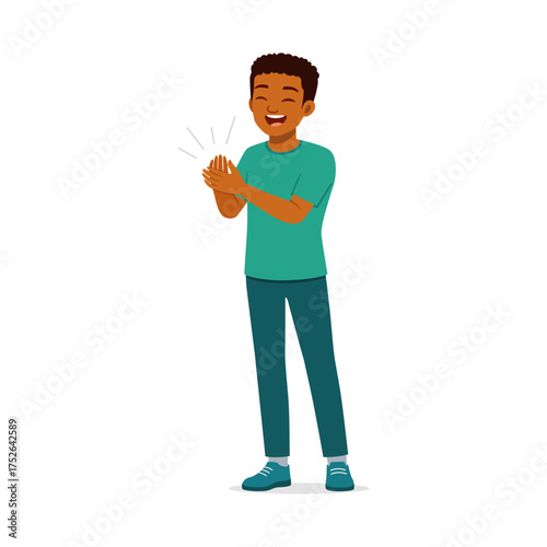Happy African American Man Clapping Hands in Appreciation and Celebration Full Body Isolated