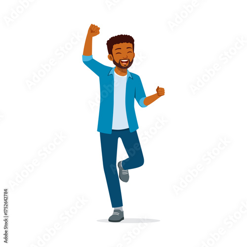 Excited African American Man Cheering with Joyful Expression in a Dynamic Illustration © Colorfuel Studio
