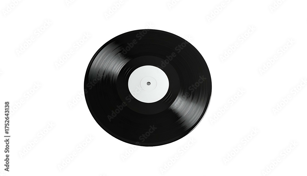 Fototapeta premium Black vinyl record with white center label isolated on black background
