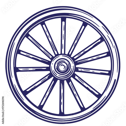 Antique wagon wheel vector illustration with classic outline for vintage design elements